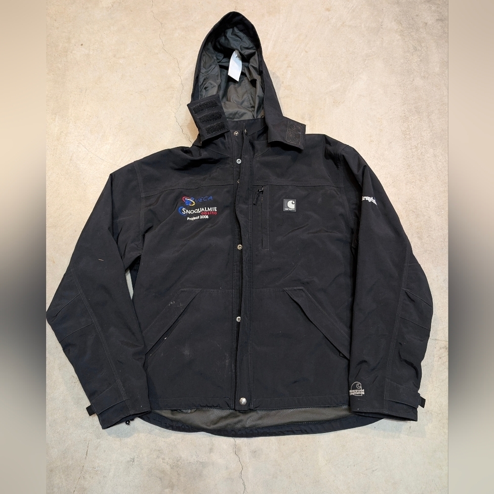 Carhartt J162 Black Waterproof Jacket Mens L Company Logo With Hood Full Zip
